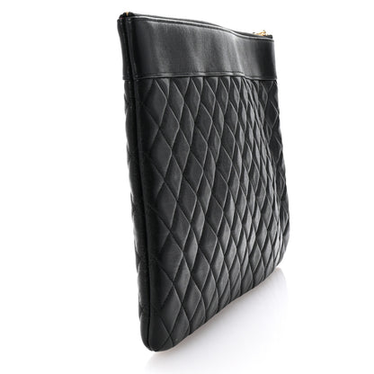 Chanel Sheepskin Quilted Large Vintage Mademoiselle Cosmetic Case Black 3 of 6