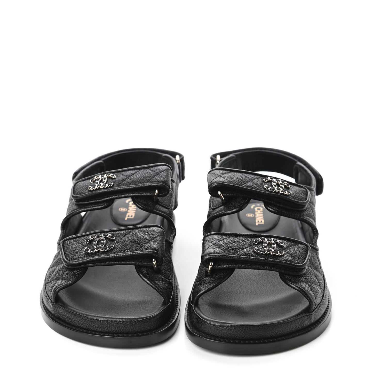 Grained Calfskin Velcro Dad Sandals 38.5 Black