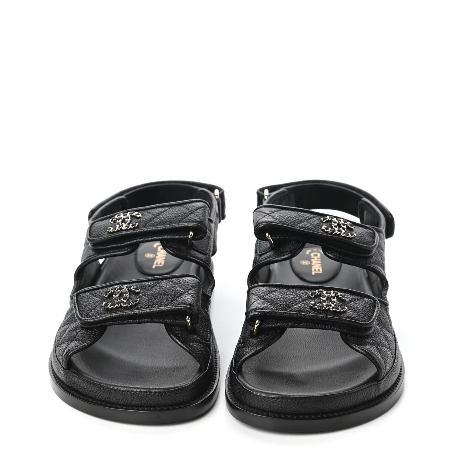 Chanel Grained Calfskin Velcro Dad Sandals 38.5 Black 2 of 9