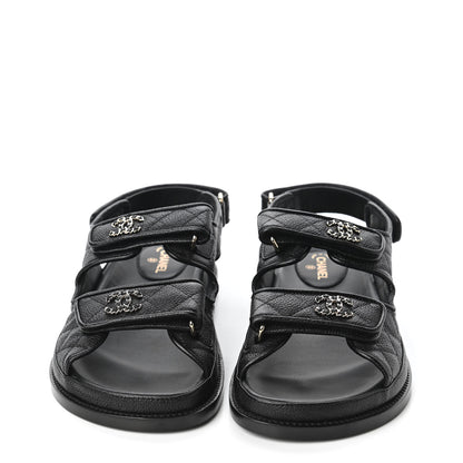 Chanel Grained Calfskin Velcro Dad Sandals 38.5 Black 2 of 9