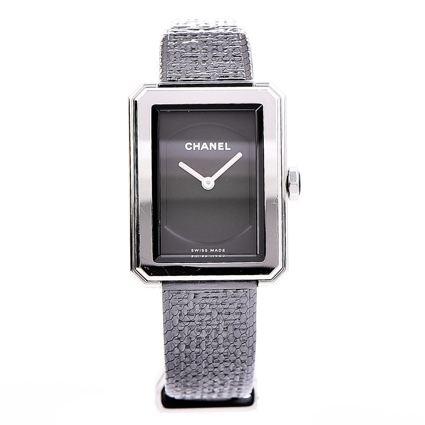 Stainless Steel Calfskin 21mm Boy-Friend Tweed Quartz Watch Black