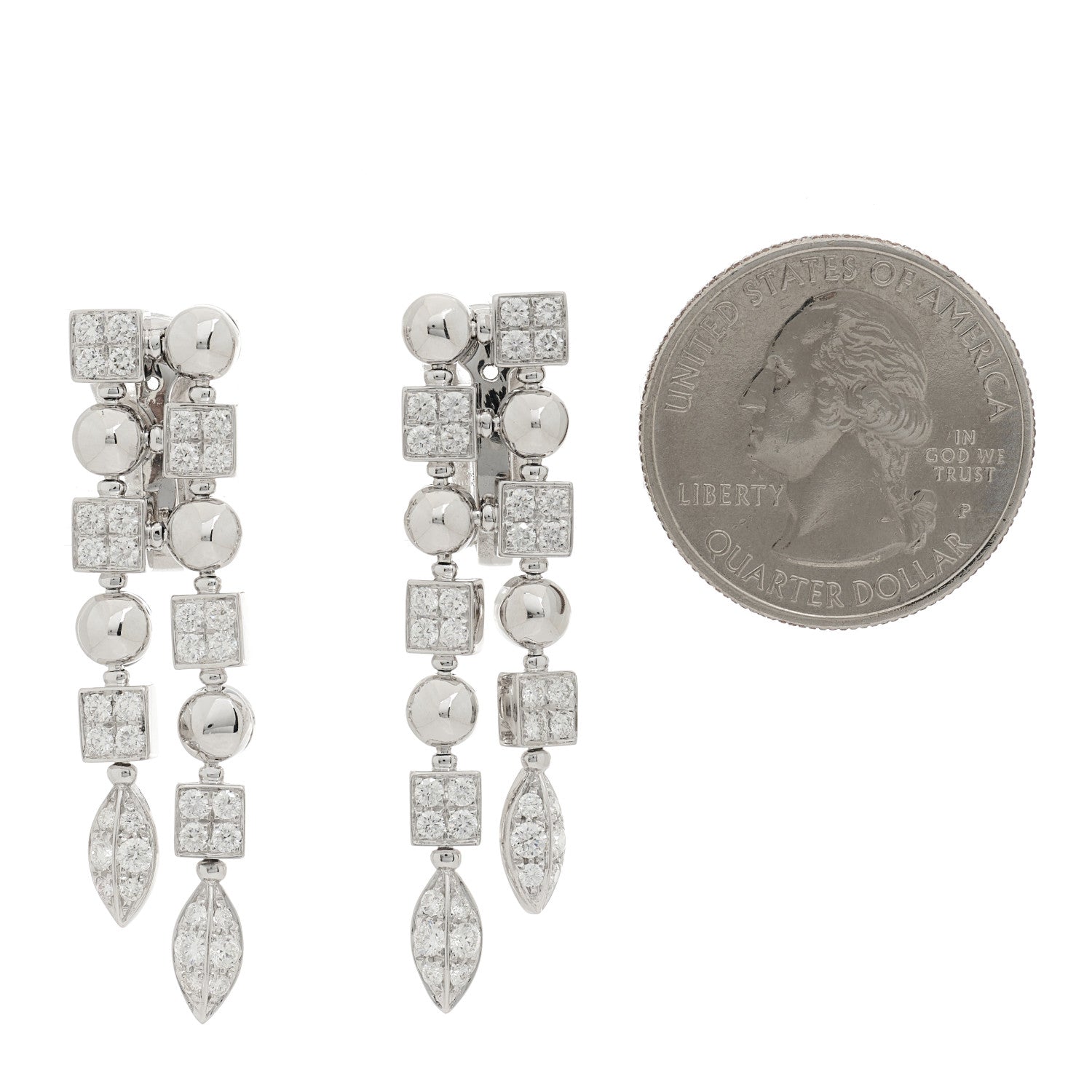 Bulgari 18K White Gold Diamond Lucea 2 Row Drop Clip On Earrings 2 of 5