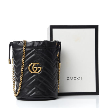 Gucci Calfskin Matelasse Mini GG Marmont 2.0 Bucket Bag Black 11 of 11