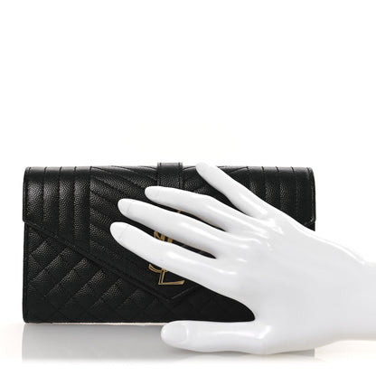 Saint Laurent Grain De Poudre Mixed Matelasse Triquilt Large Monogram Wallet Black 2 of 11