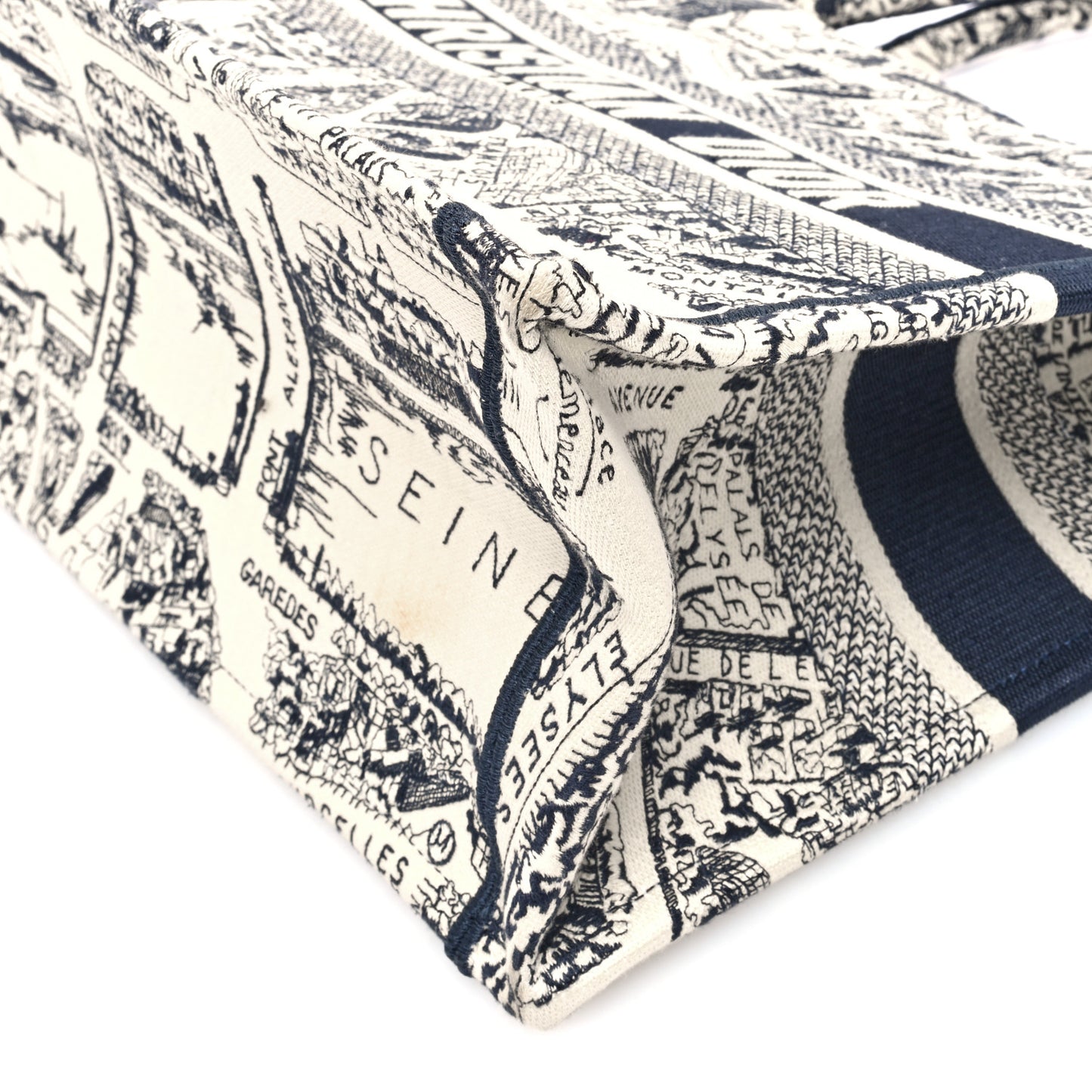 Canvas Embroidered Medium Plan De Paris Book Tote White Blue