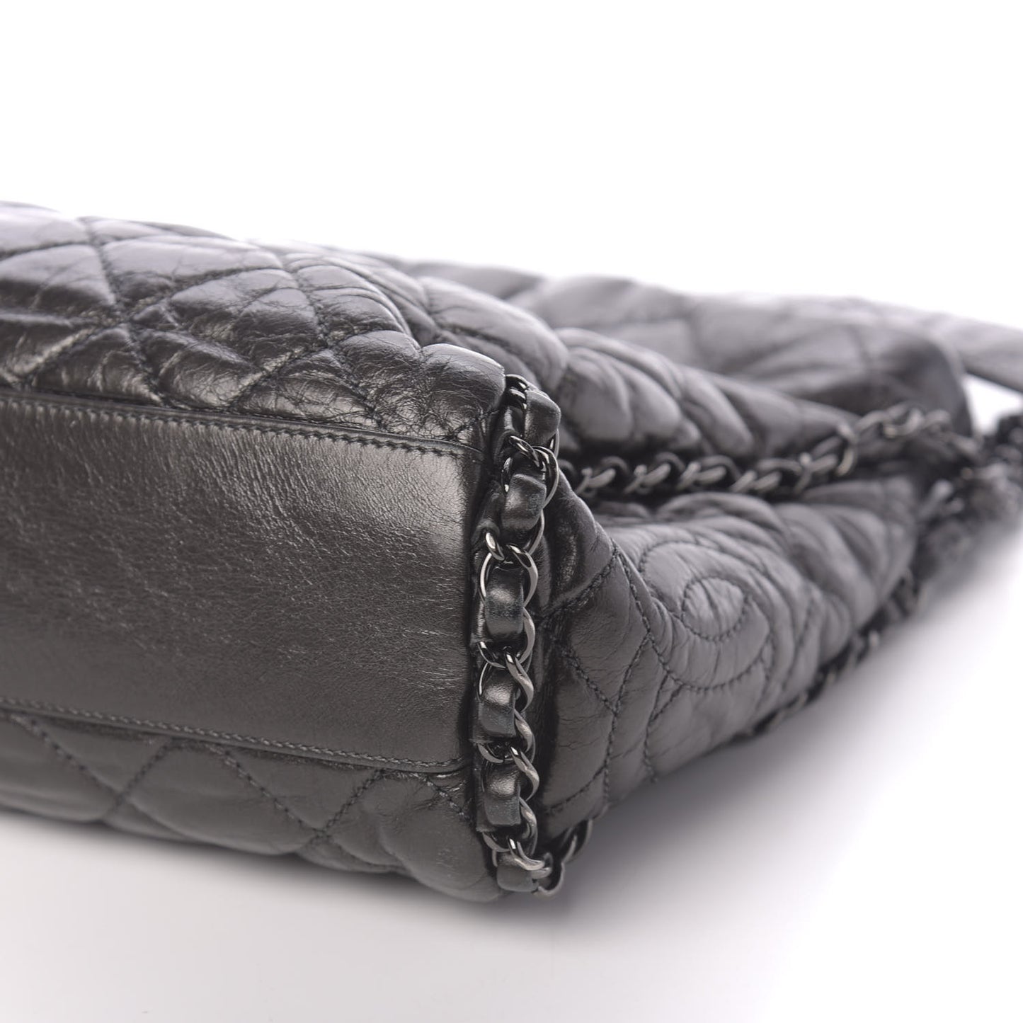 Metallic Aged Calfskin Quilted Medium Chain Me Hobo Dark Grey
