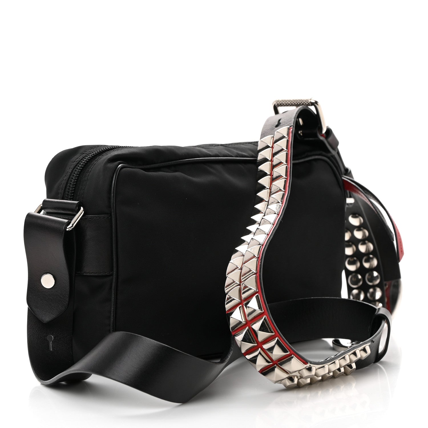 Prada Tessuto Nylon Studded New Vela Shoulder Bag Black Fuoco 3 of 14