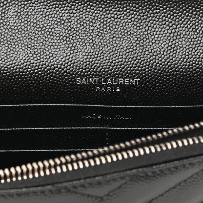 Saint Laurent Grain De Poudre Matelasse Chevron Monogram Envelope Chain Wallet Black 6 of 12