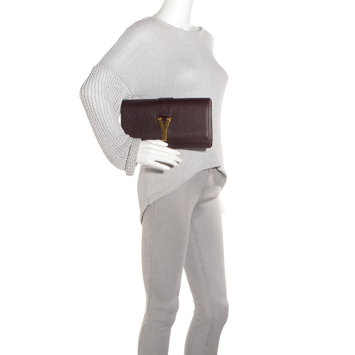 Saint Laurent Textured Leather ChYc Clutch Burgundy 2 of 7