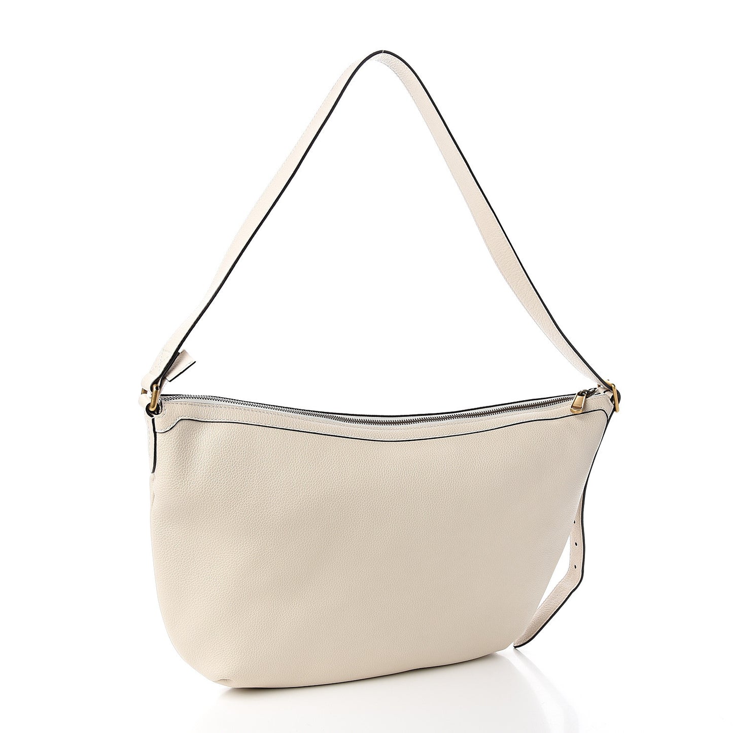 Grained Calfskin Logo Half Moon Hobo White