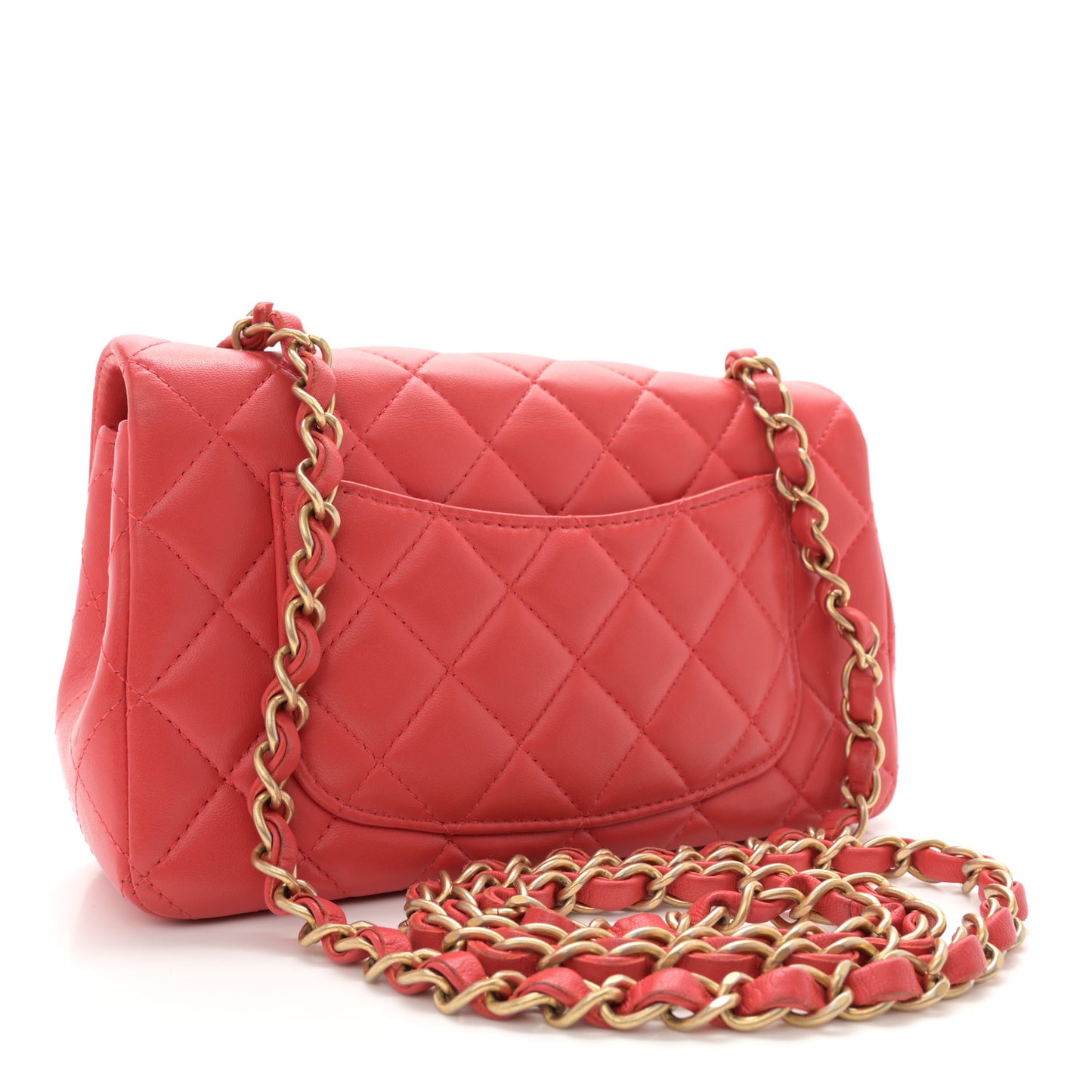 Lambskin Quilted Mini Rectangular Flap Coral