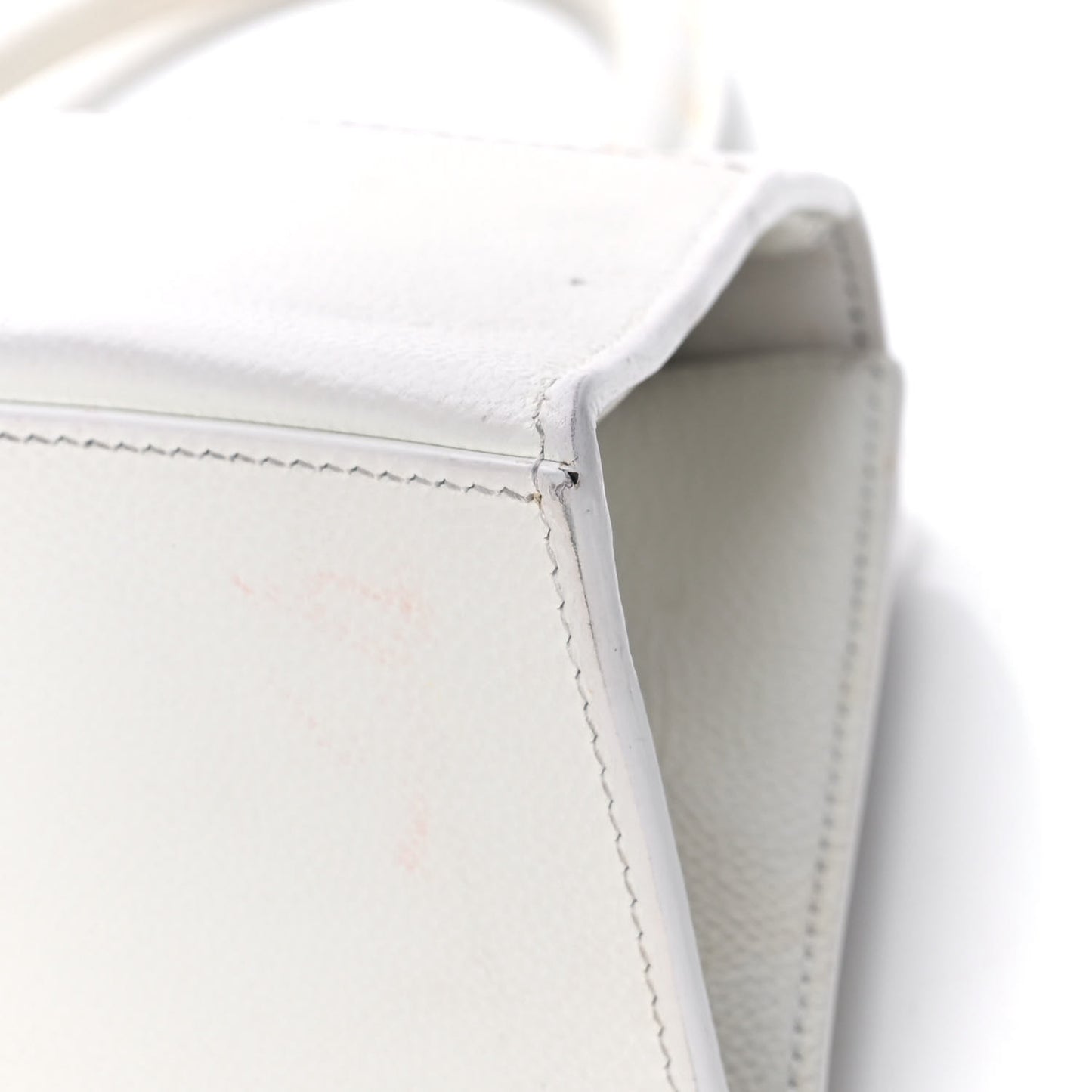 Grained Calfskin Small Hourglass Top Handle Bag White