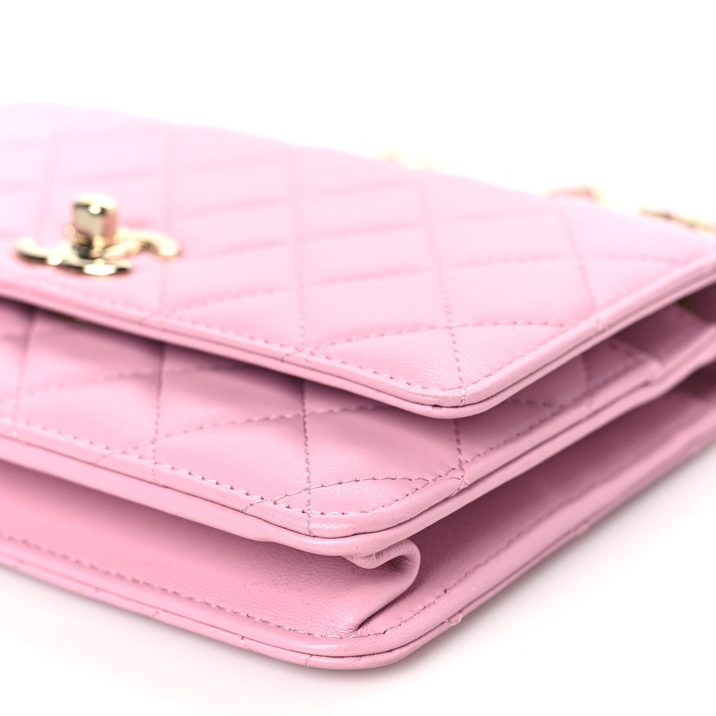 Lambskin Quilted Trendy CC Wallet On Chain WOC Pink