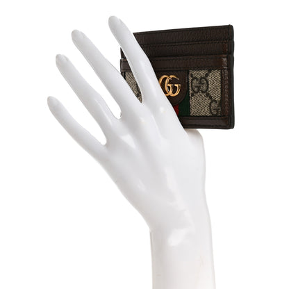 Gucci GG Supreme Monogram Textured Dollar Calfskin Ophidia Card Holder Beige Ebony New Acero 2 of 6