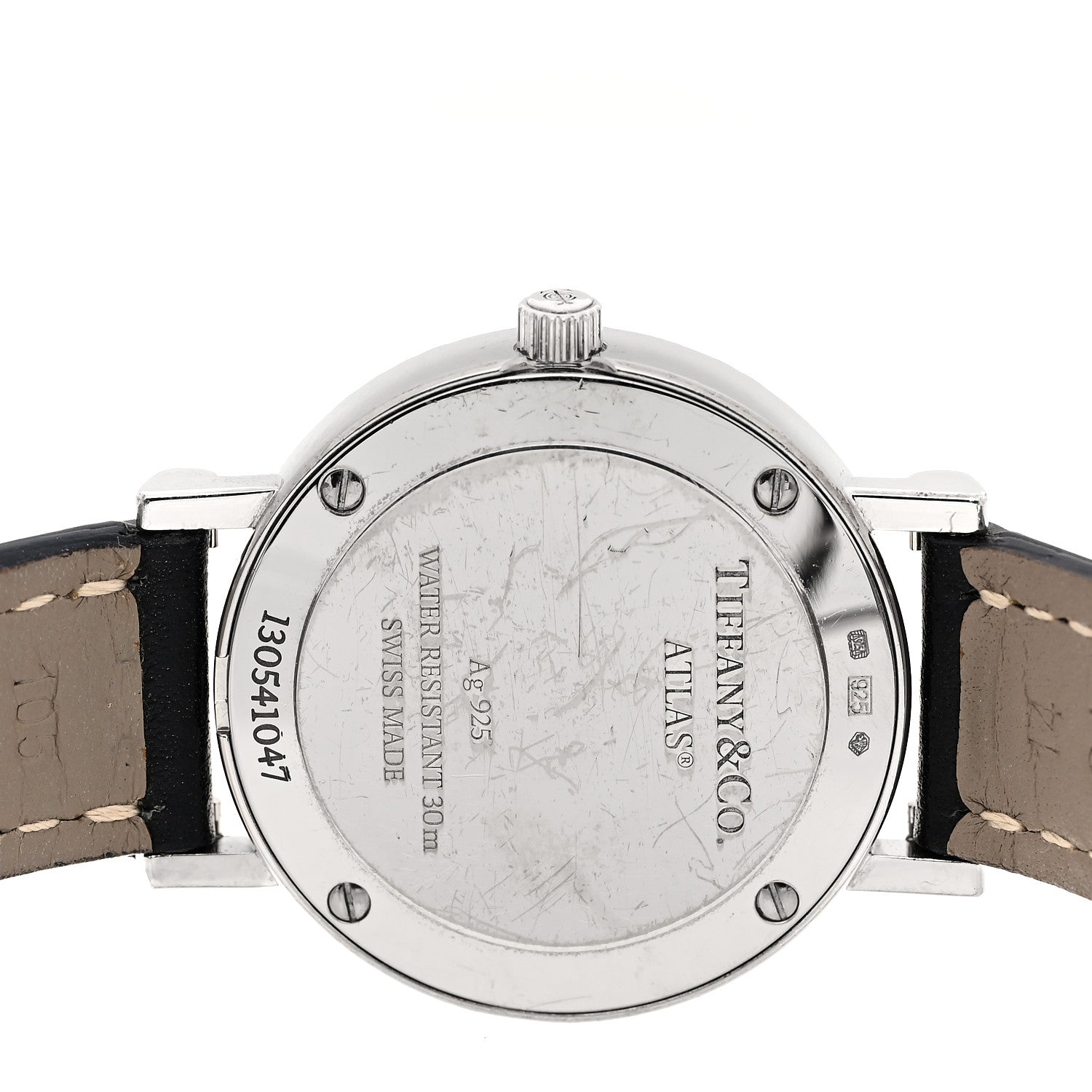 Tiffany Sterling Silver Calfskin 29mm Atlas Quartz Watch Black