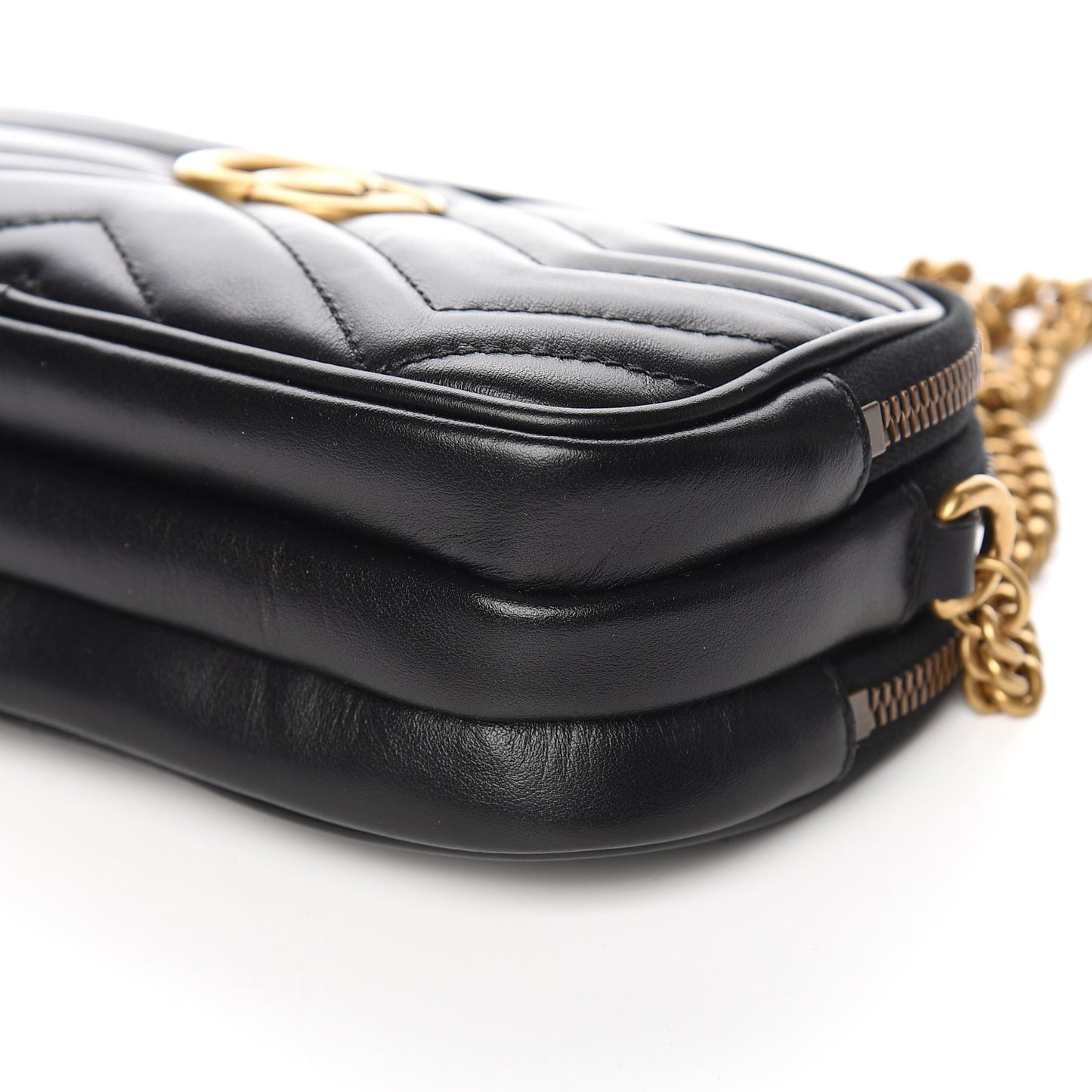 Calfskin Matelasse Mini GG Marmont Chain Crossbody Bag Black