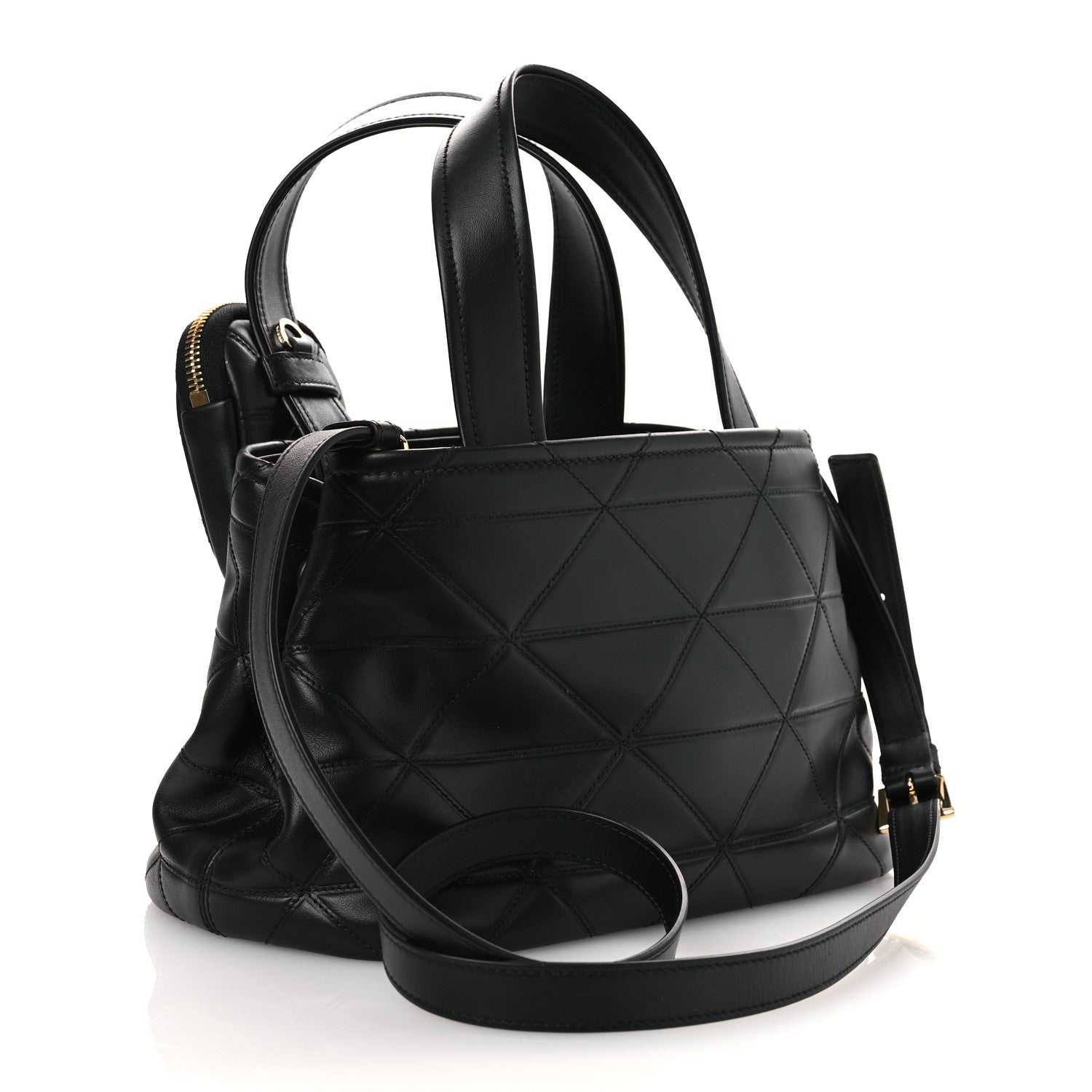 Prada Vitello Triangle Stitched Shopping Tote Black 3 of 10