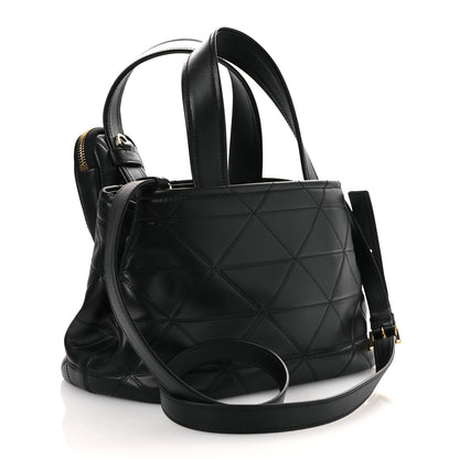Prada Vitello Triangle Stitched Shopping Tote Black 3 of 10