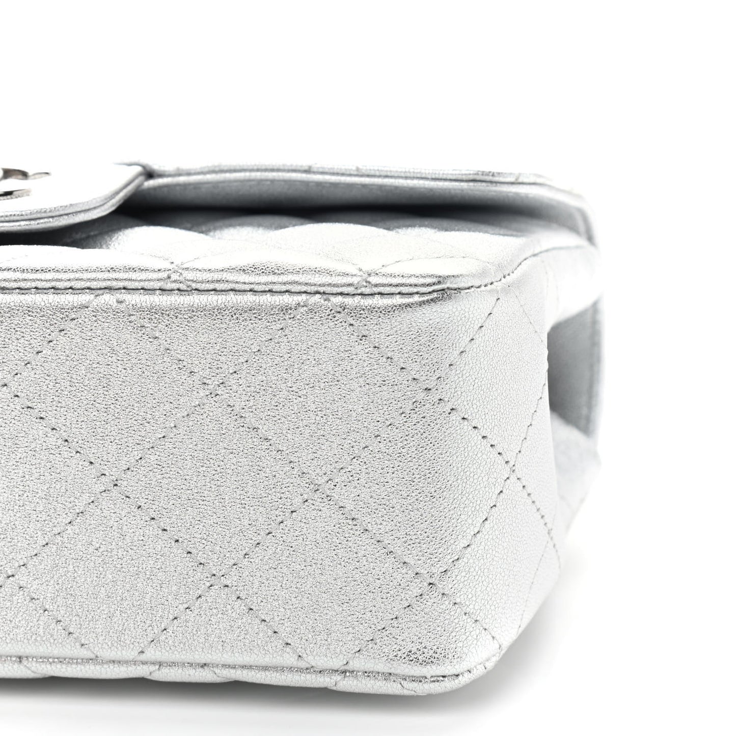 Metallic Lambskin Quilted Mini Rectangular Flap Silver