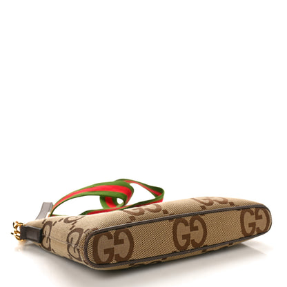 Gucci Monogram Jumbo GG Textured Dollar Calfskin Web Wristlet Messenger Bag Camel Ebony New Acero 4 of 11
