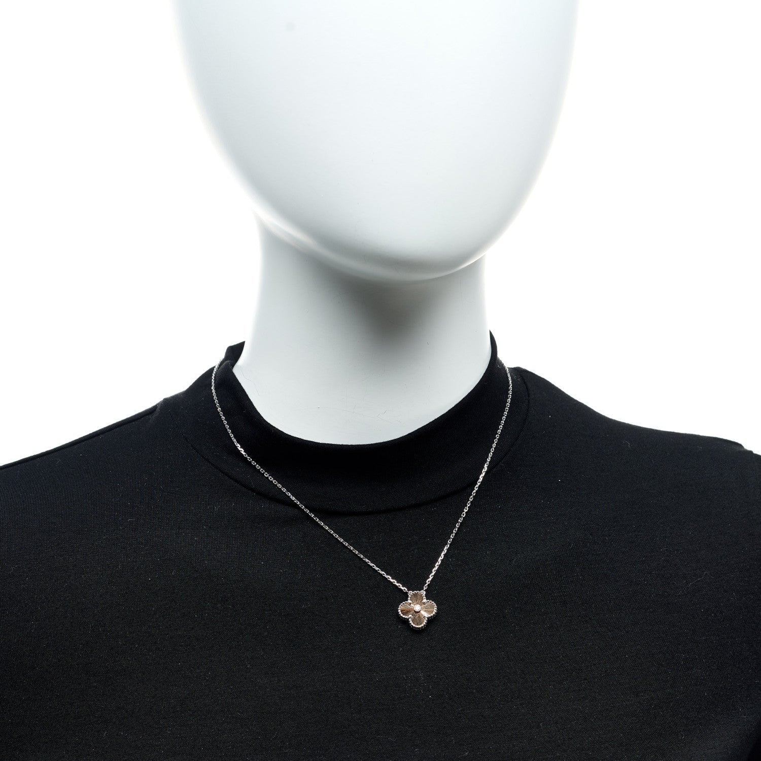 Van Cleef & Arpels 18K White Rose Gold Diamond Guilloche Vintage Alhambra Pendant Necklace 2 of 6