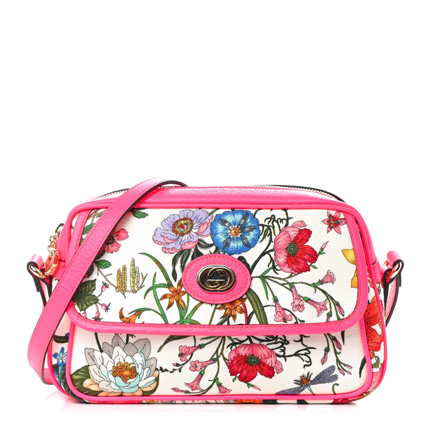Canvas Flora Floral Shoulder Bag White Fuchsia Fluo