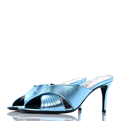 Gucci Metallic Nappa Crawford Knot Mid Heel Slide Sandals 36 Cielo 3 of 10