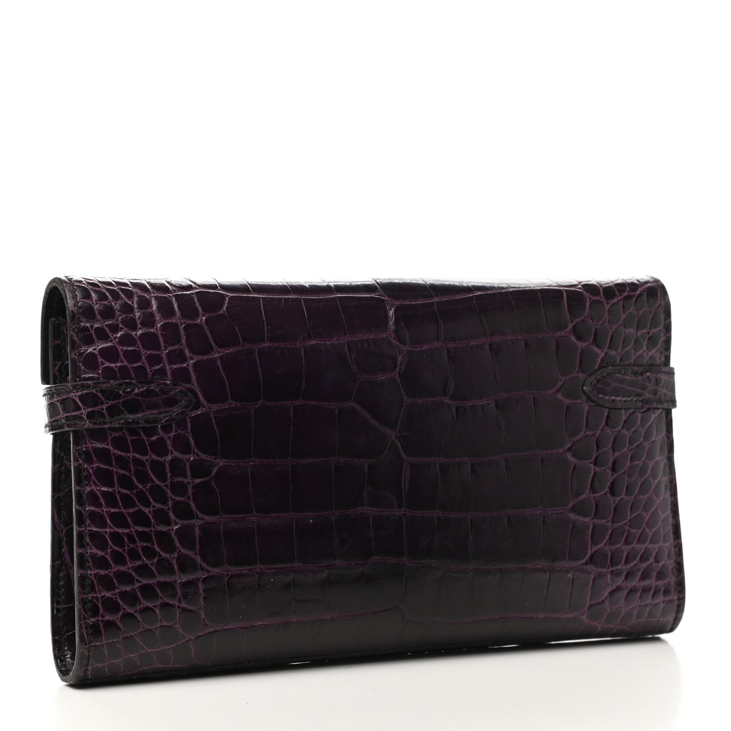 Hermes Matte Alligator Kelly Longue Wallet Prunoir 3 of 8