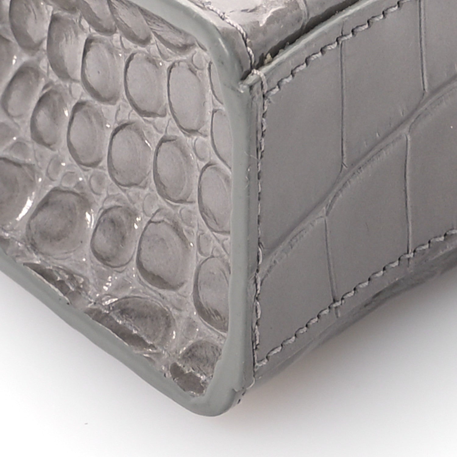 Balenciaga Shiny Calfskin Crocodile Embossed Hourglass Top Handle Bag Mini Steel Grey 9 of 11