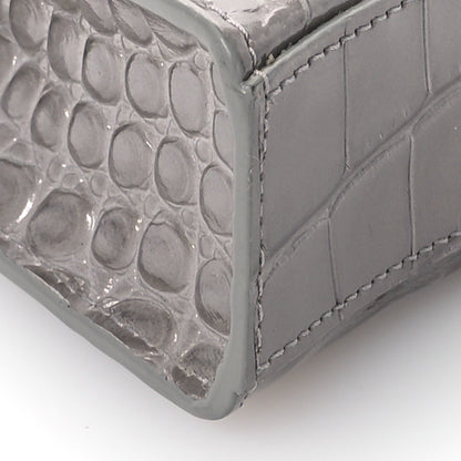 Balenciaga Shiny Calfskin Crocodile Embossed Hourglass Top Handle Bag Mini Steel Grey 9 of 11
