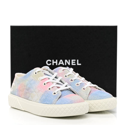 Chanel Printed Fabric Quilted Sneakers 36.5 Green Pink Blue 9 of 9