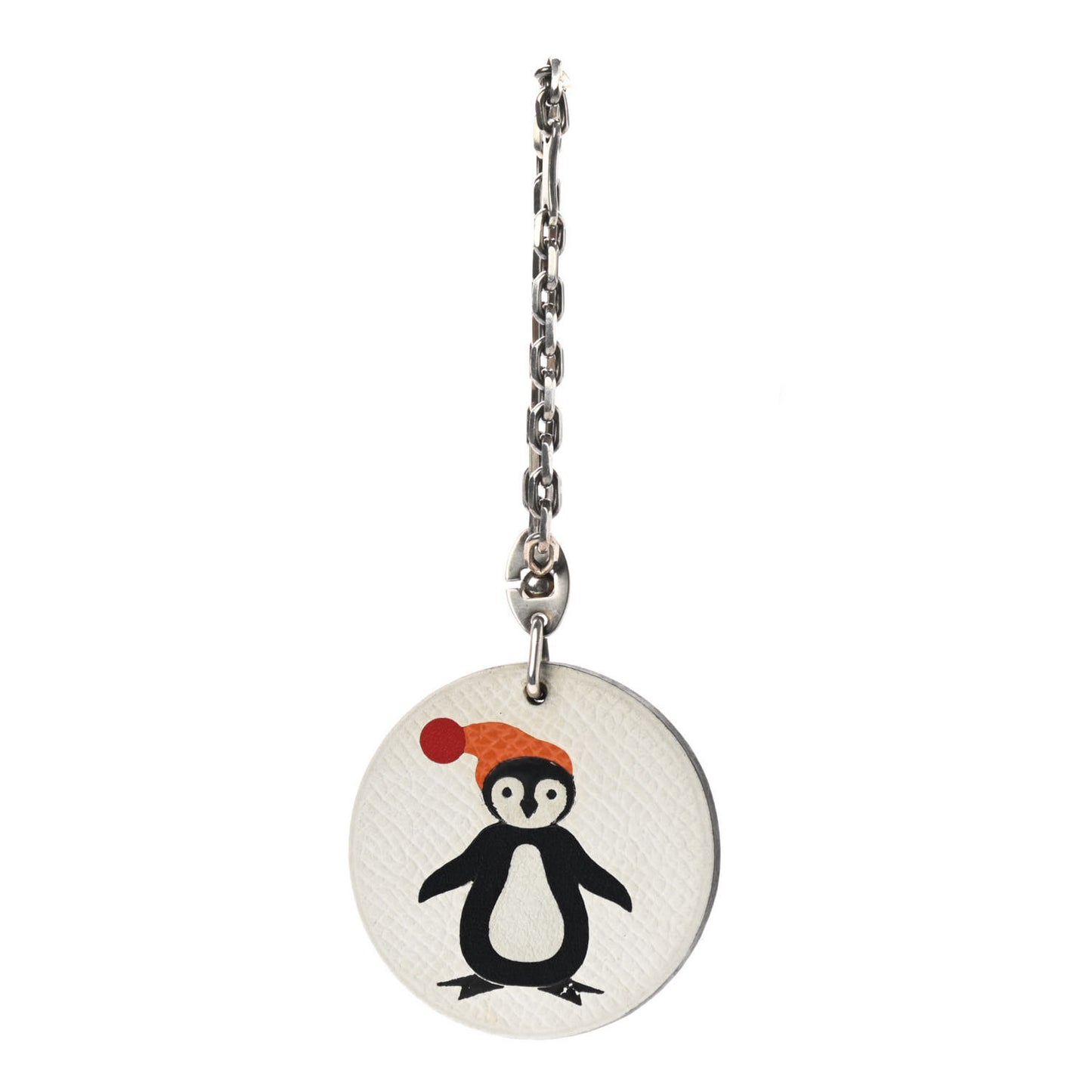 Epsom Penguin Key Chain Bag Charm White