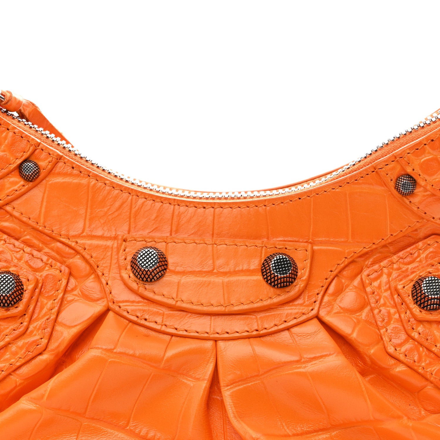 Balenciaga Extra Supple Calfskin Crocodile Embossed Le Cagole Shoulder Bag XS Pop Orange 9 of 11