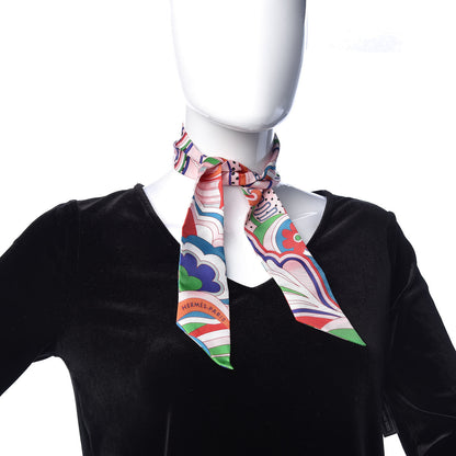 Hermes Silk Faubourg Rainbow Twilly Rose Pale Rouge Vert 2 of 4