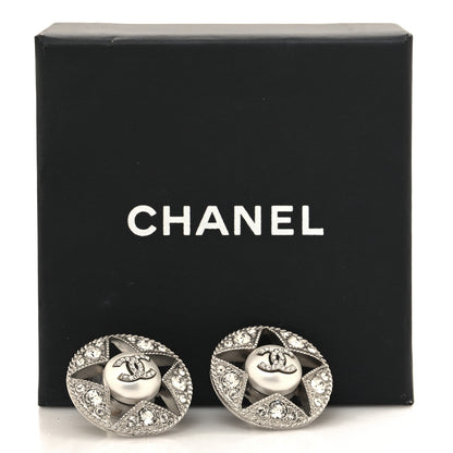 Chanel Pearl Crystal Star CC Round Earrings Silver 5 of 5