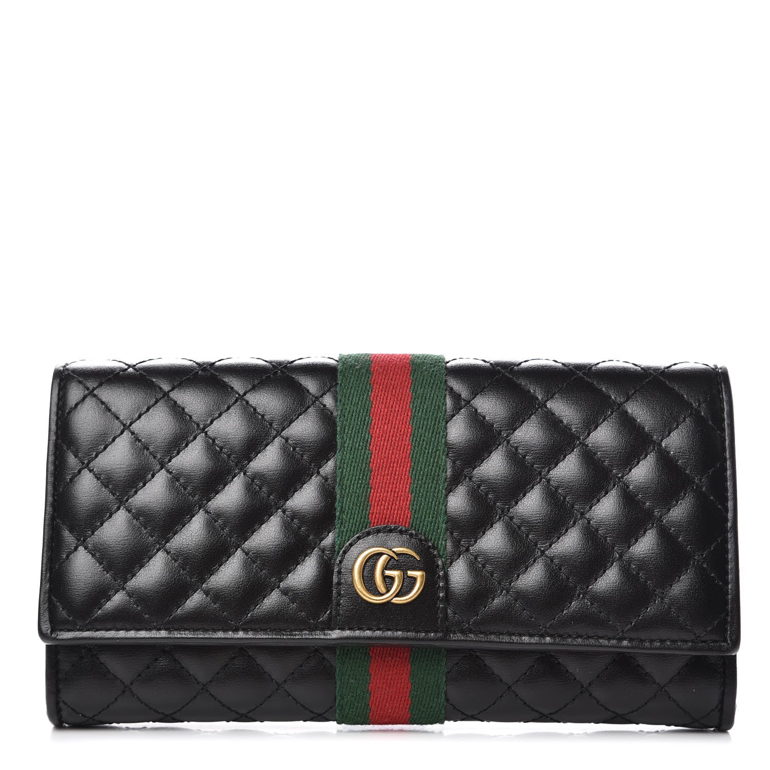 Gucci Calfskin Web Trapuntata GG Continental Wallet Black 1 of 8