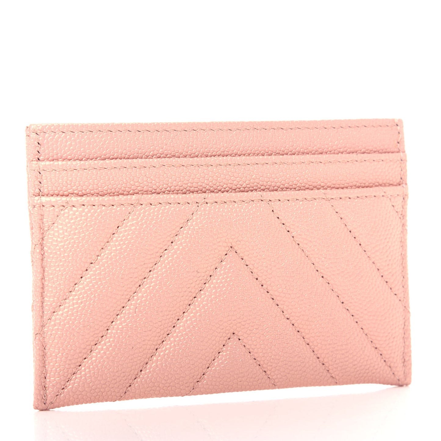 Metallic Caviar Chevron Quilted Vintage Mademoiselle Card Holder Pink