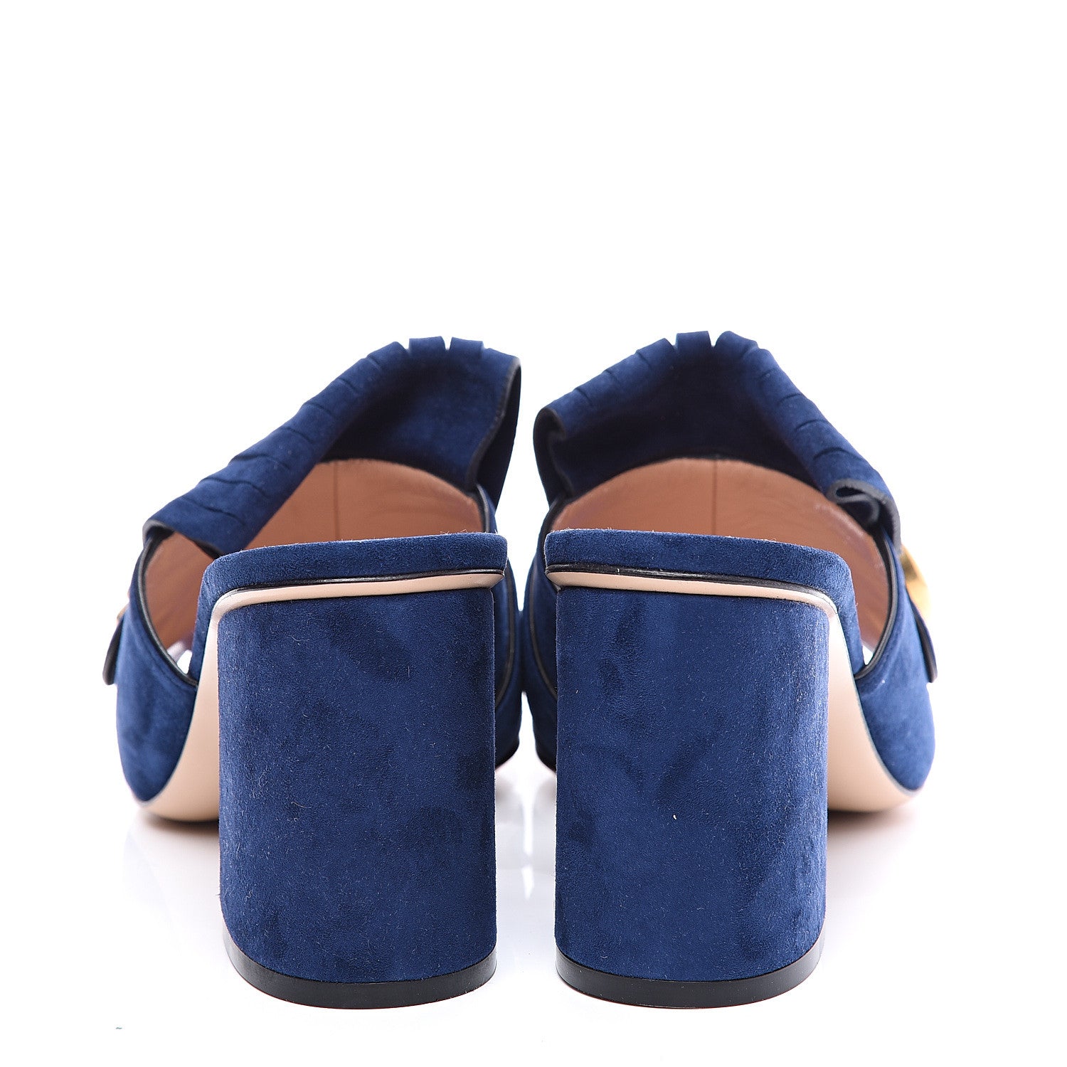 Gucci Kid Scamosciato GG Marmont Fringe 75mm Slide Sandals 39.5 Blue Ink 7 of 10