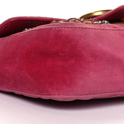 Gucci Velvet Matelasse Embroidered Mini GG Marmont Shoulder Bag Light Raspberry Rose 7 of 11