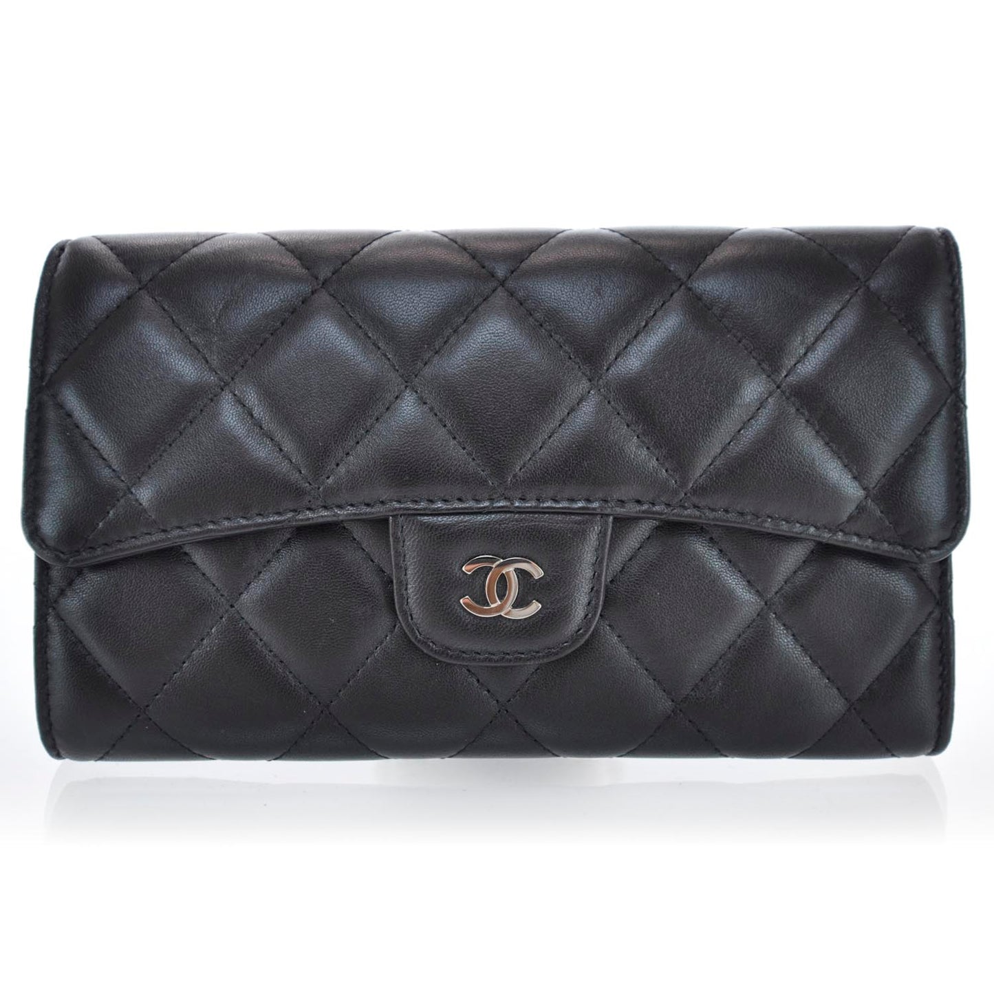 Lambskin Large Flap Wallet Black