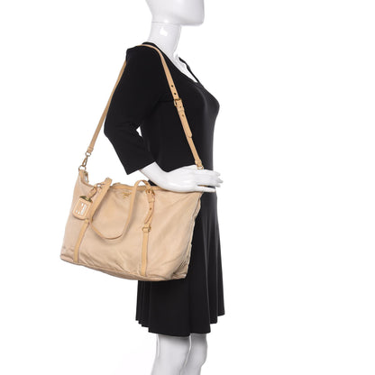 Prada Tessuto Nylon Nappa Shoulder Bag Beige 2 of 18