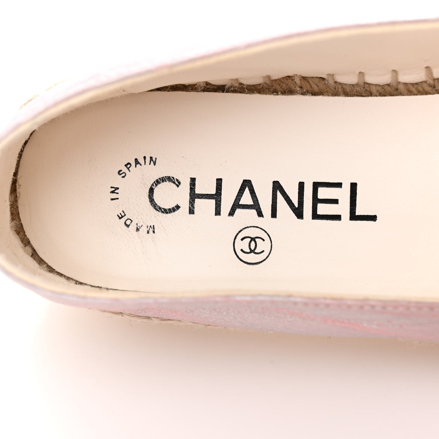 Laminated Lambskin Grosgrain Embroidered CC Espadrilles 39 Pink Silver Black