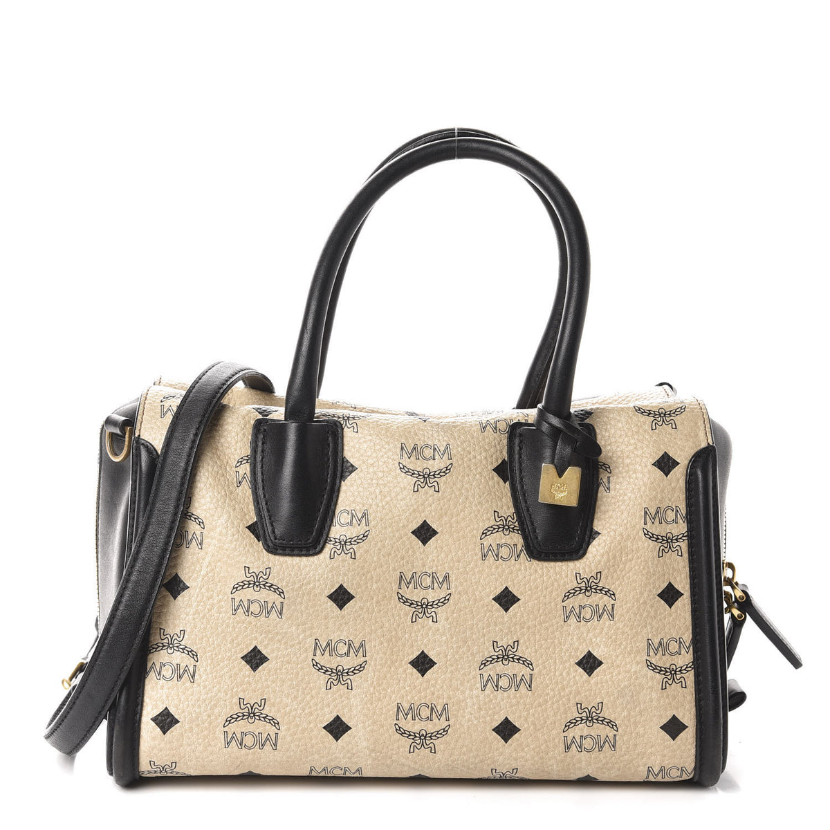 MCM Visetos Top Handle Satchel Beige 1 of 12