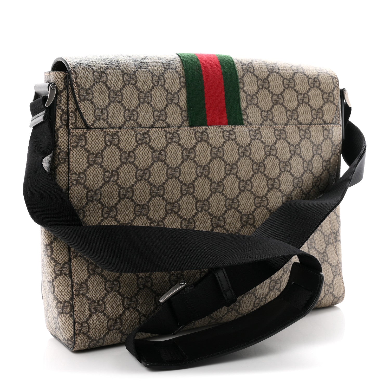 Gucci GG Supreme Monogram Web Flap Messenger Bag Black 3 of 10