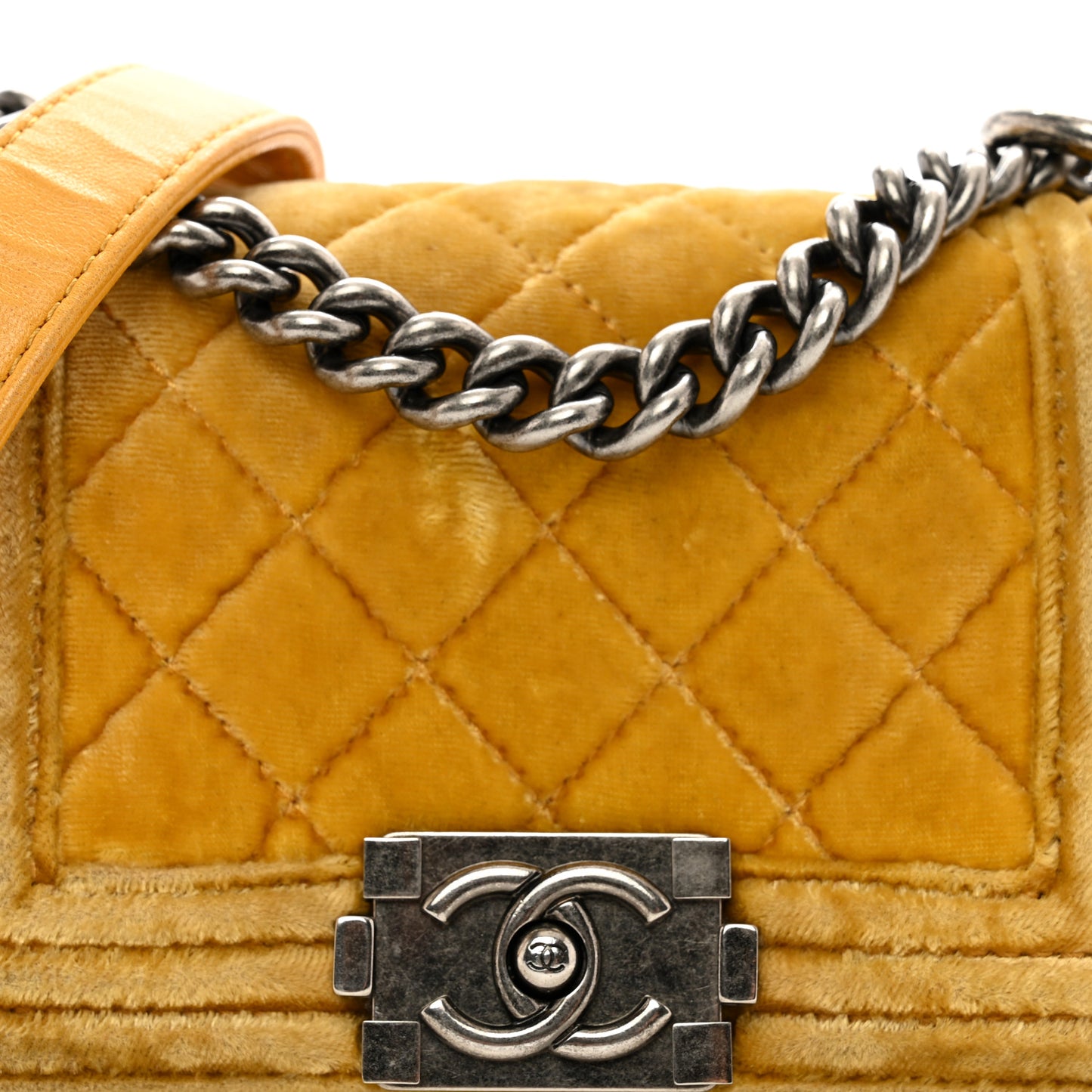 Velvet Quilted Mini Boy Flap Yellow