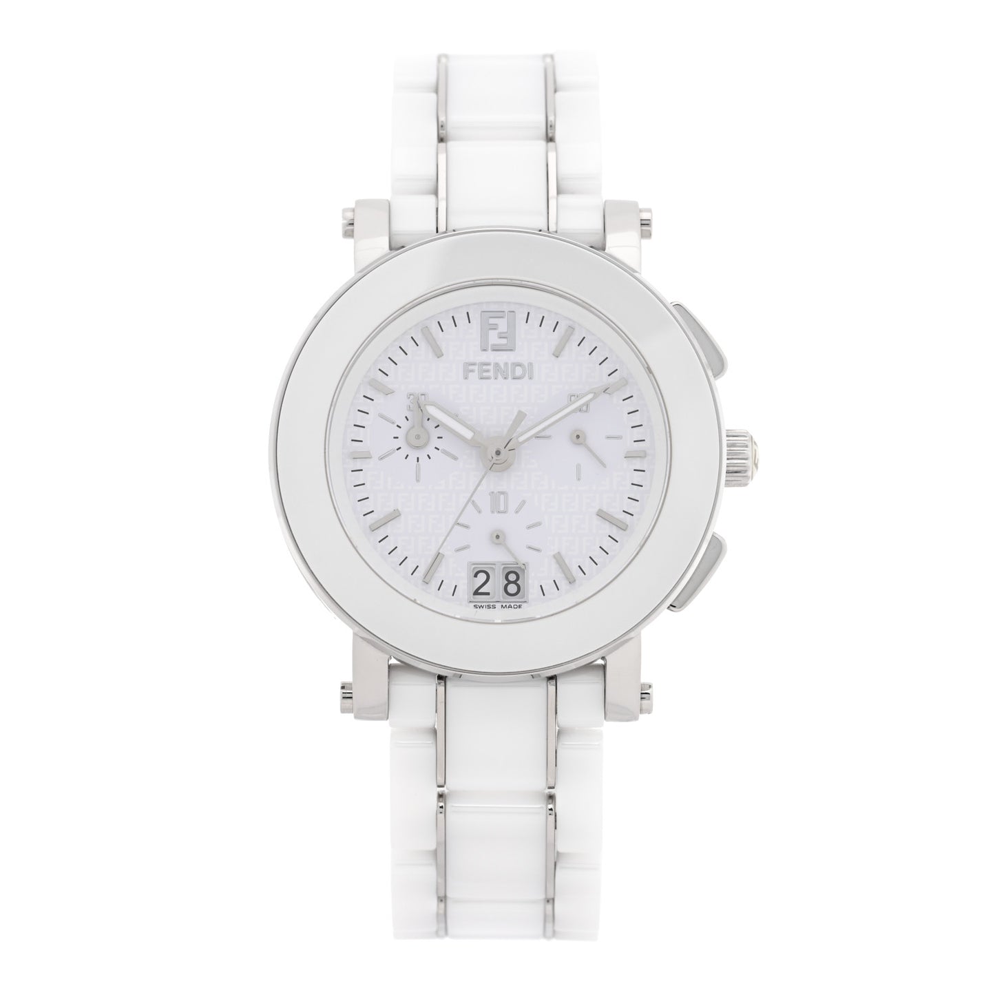 Stainless Steel Ceramic 38mm Chronograph Quartz Watch White
