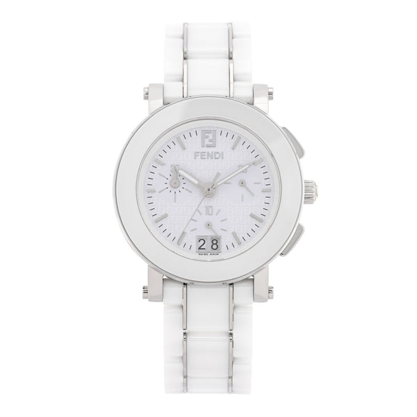 Fendi Stainless Steel Ceramic 38mm Chronograph Quartz Watch White