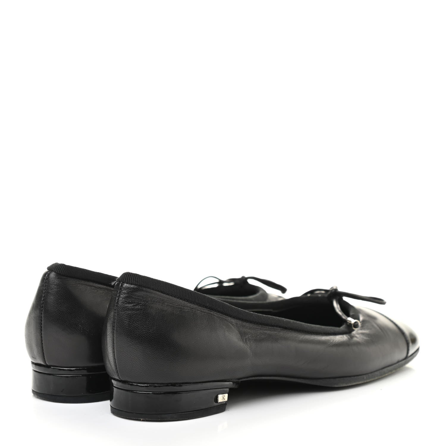 Chanel Lambskin Patent Cap Toe Ballerina Flats 37.5 Black 4 of 9