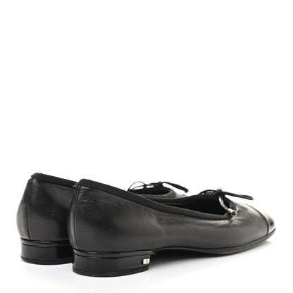 Chanel Lambskin Patent Cap Toe Ballerina Flats 37.5 Black 4 of 9
