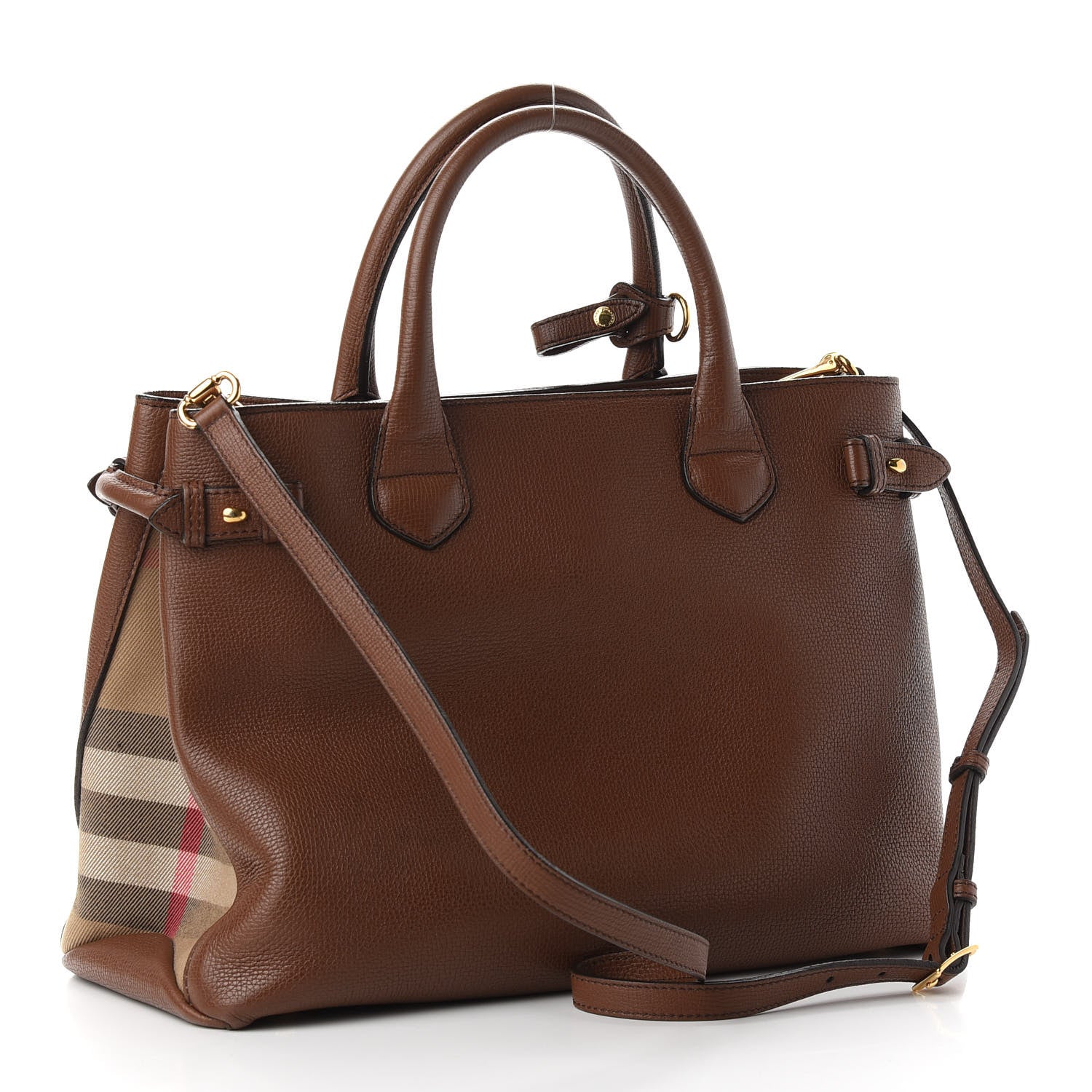 Burberry Grainy Calfskin House Check Medium Banner Tote Tan 3 of 12